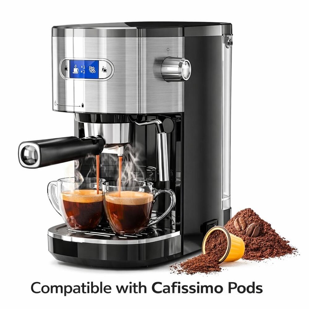 Espresso Machine, Cafissimo Pod Compatible 20 Bar w/ Manual, Kismile #CM8054-BLK